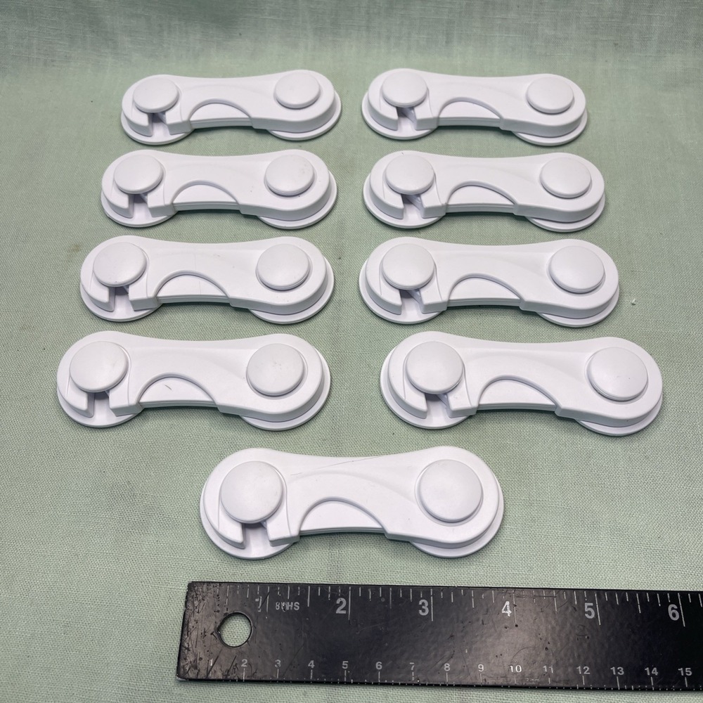 9 Pack Child Safety Cabinet Locks Adhesive 3M Baby Proofing Lever Latch White